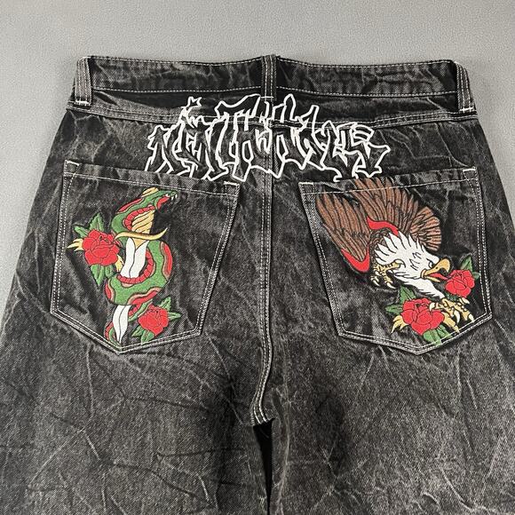 Ninth Hall Ambush Jeans Mens 32 Black Eagle Snake Baggy Wide Leg Hip Hop Y2K - Picture 7 of 14